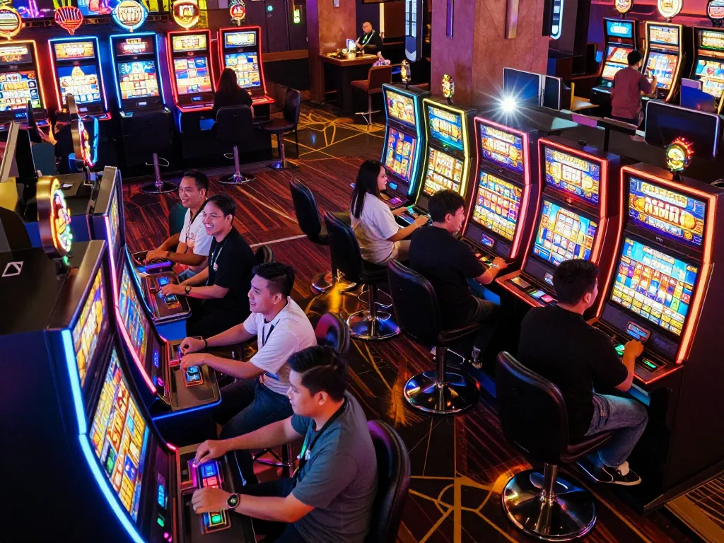 Players experiencing thrilling Slot Gacor games at vibrant casino slot machine area