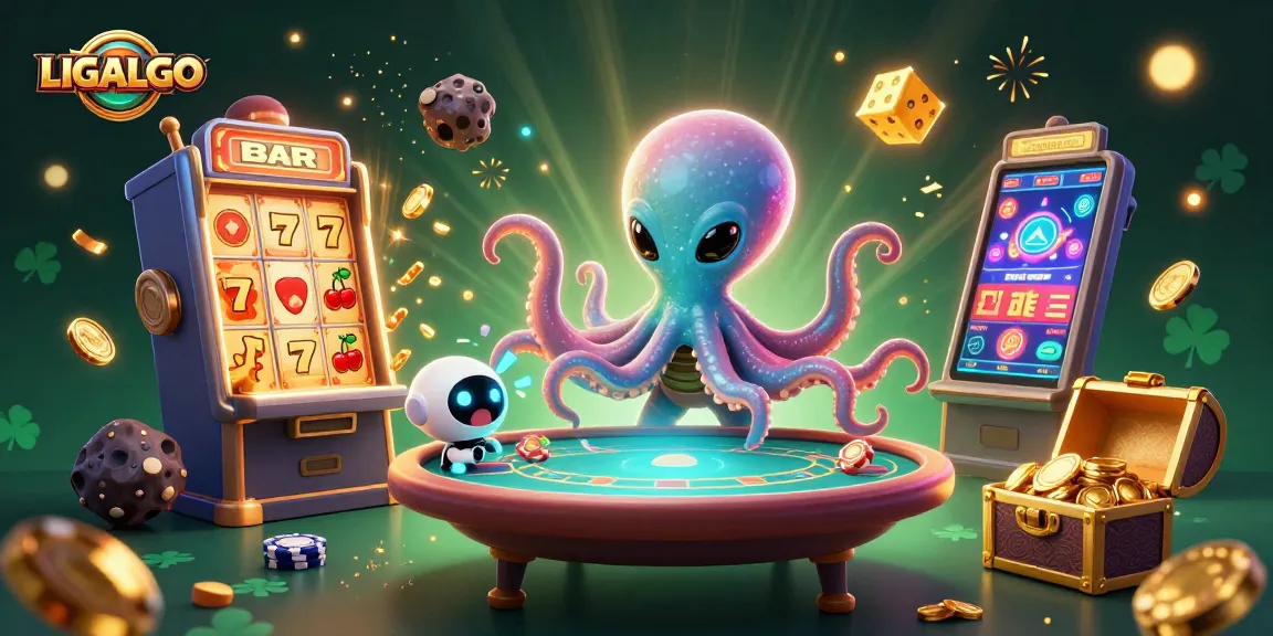 LIGALGO showcases an exciting casino experience featuring a playful alien octopus at a holographic poker table.