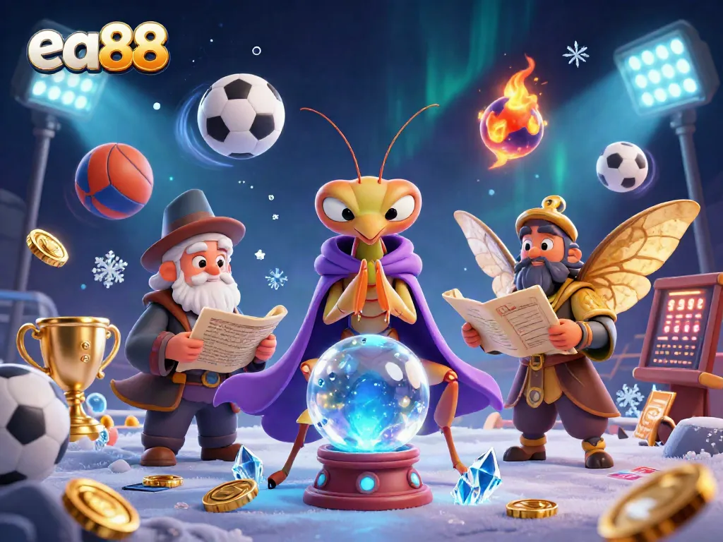 ea88 depicts a dynamic scene with characters, sports elements, and magical effects for casino enthusiasts.
