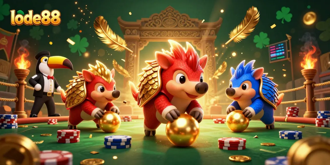 Lode88 rivals clash in a colorful casino scene, highlighting excitement through gaming.