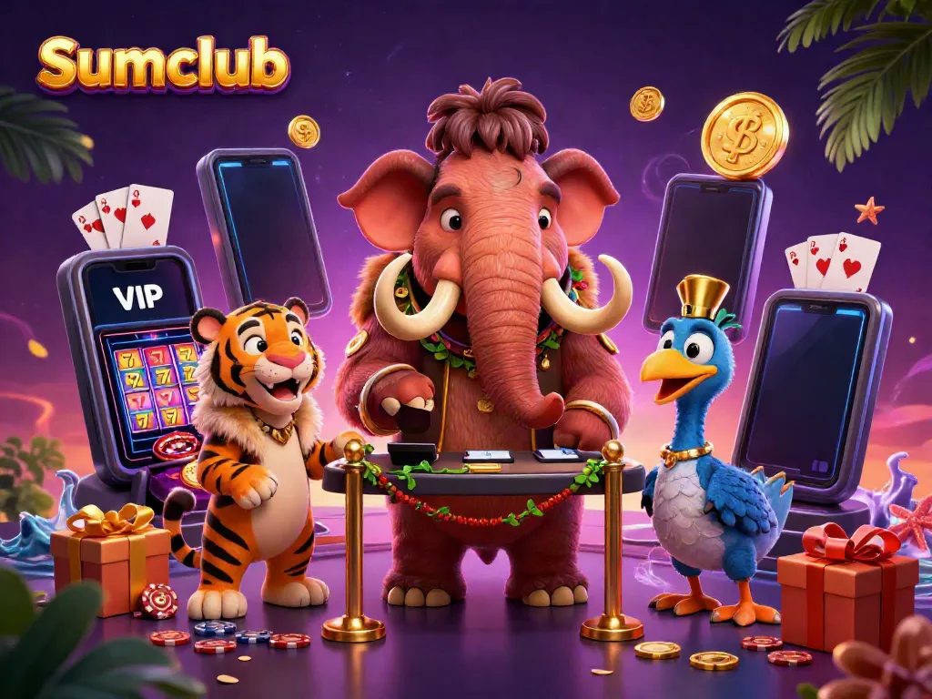 Experience a vibrant casino scene with Sumclub as characters engage in thrilling gambling activities.