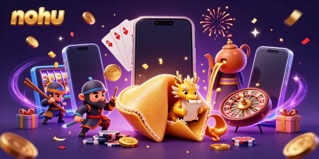 Experience thrilling gambling action with nohu-themed 3D casino characters and elements depicted.