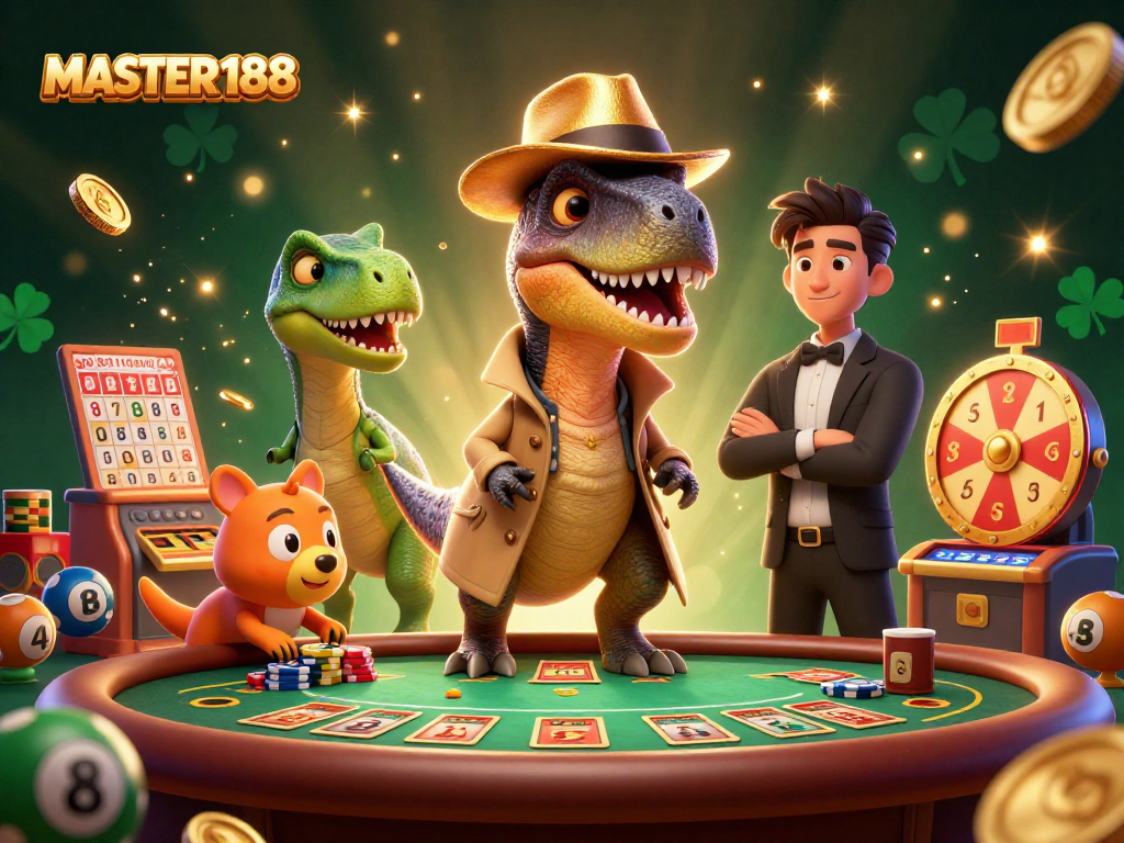 Engage in thrilling lottery strategies with MASTER188's 3D cartoon characters in a vibrant scene