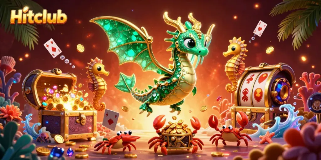 Engage with Hitclub's vibrant gaming adventure featuring a sea dragon and treasure trove of rewards.