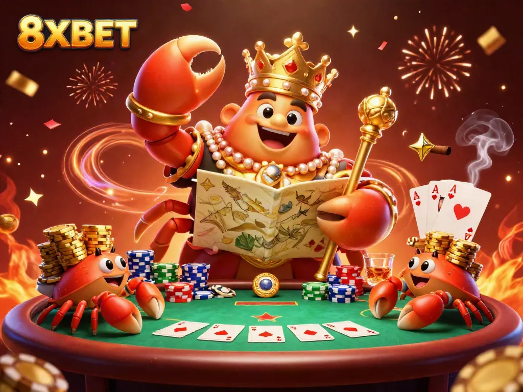 Experience the thrill of 8XBET with our vibrant casino scene featuring a golden crab emperor!