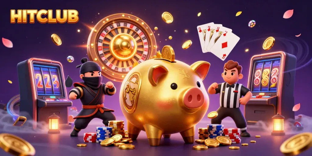 Join the excitement at HITCLUB with dynamic casino characters, coins, and high-quality gaming elements!