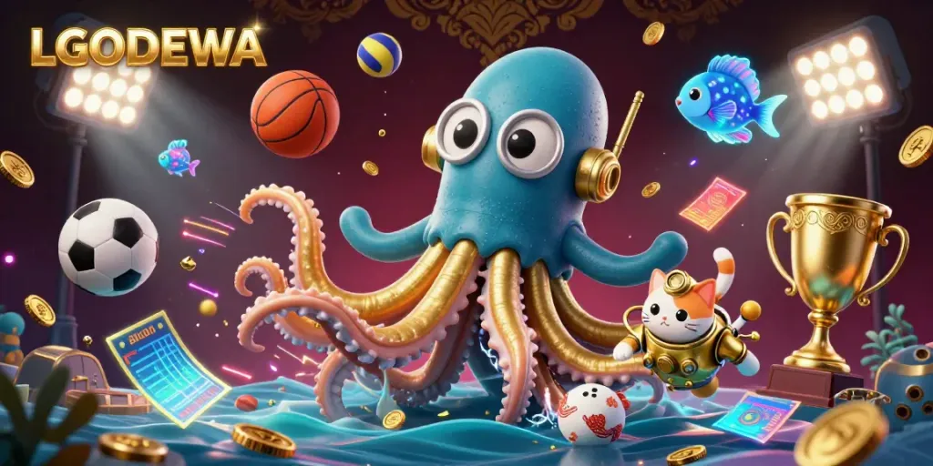 Experience thrilling betting with LGODEWA, featuring a vibrant underwater scene with rich elements.