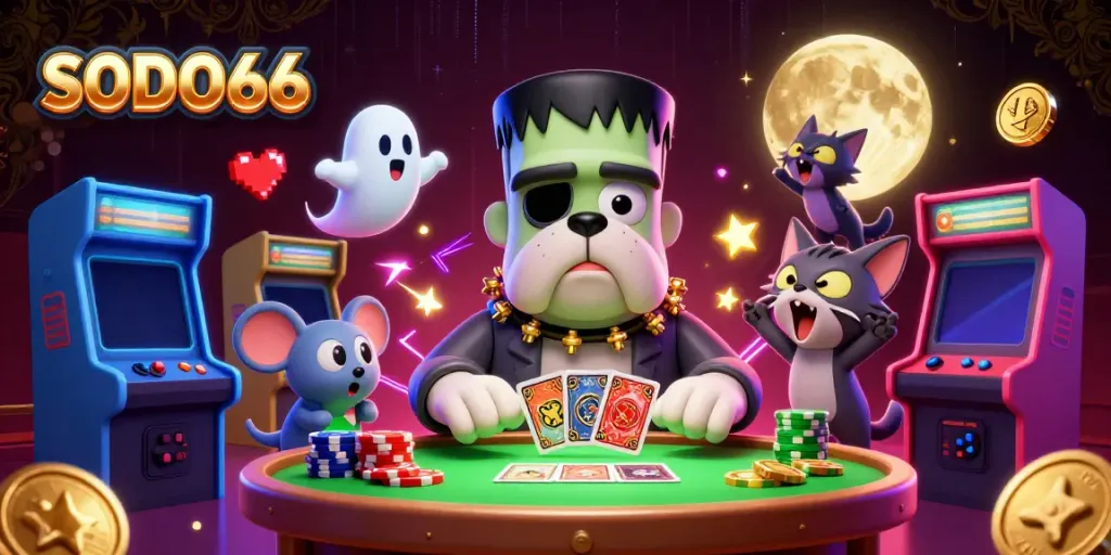 Experience the thrill of gaming at SODO66 with vibrant casino characters and dynamic elements.