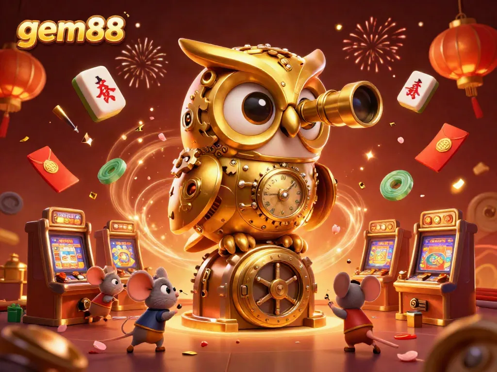 Experience the excitement of gem88 with a vibrant 3D cartoon scene filled with gaming charm and action.