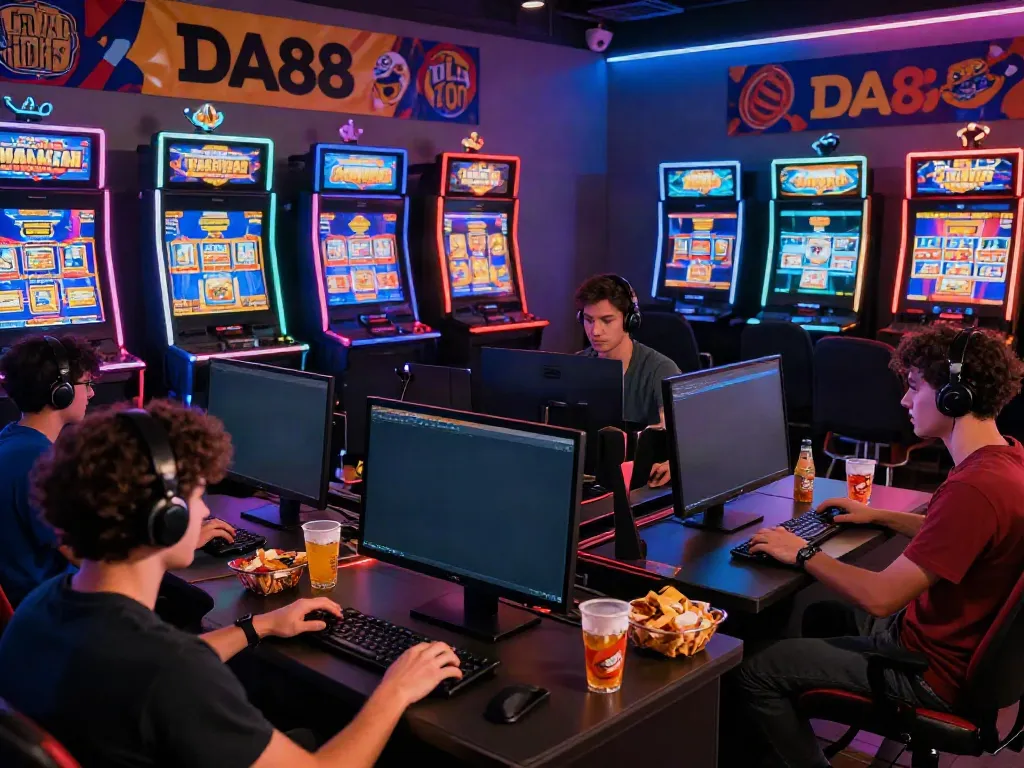 Engaging players experiencing exciting slot games at https://da88z.net/ with vibrant graphics and a lively atmosphere.