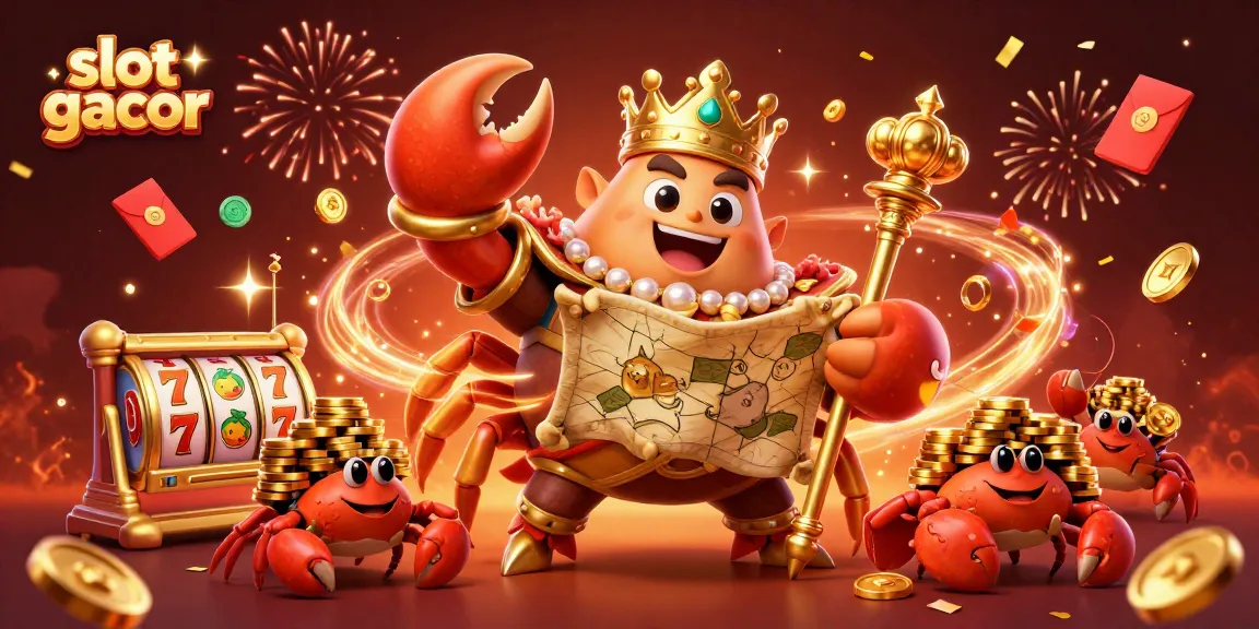 Experience the thrill of slot gacor with a colossal crab emperor amidst festive casino elements.