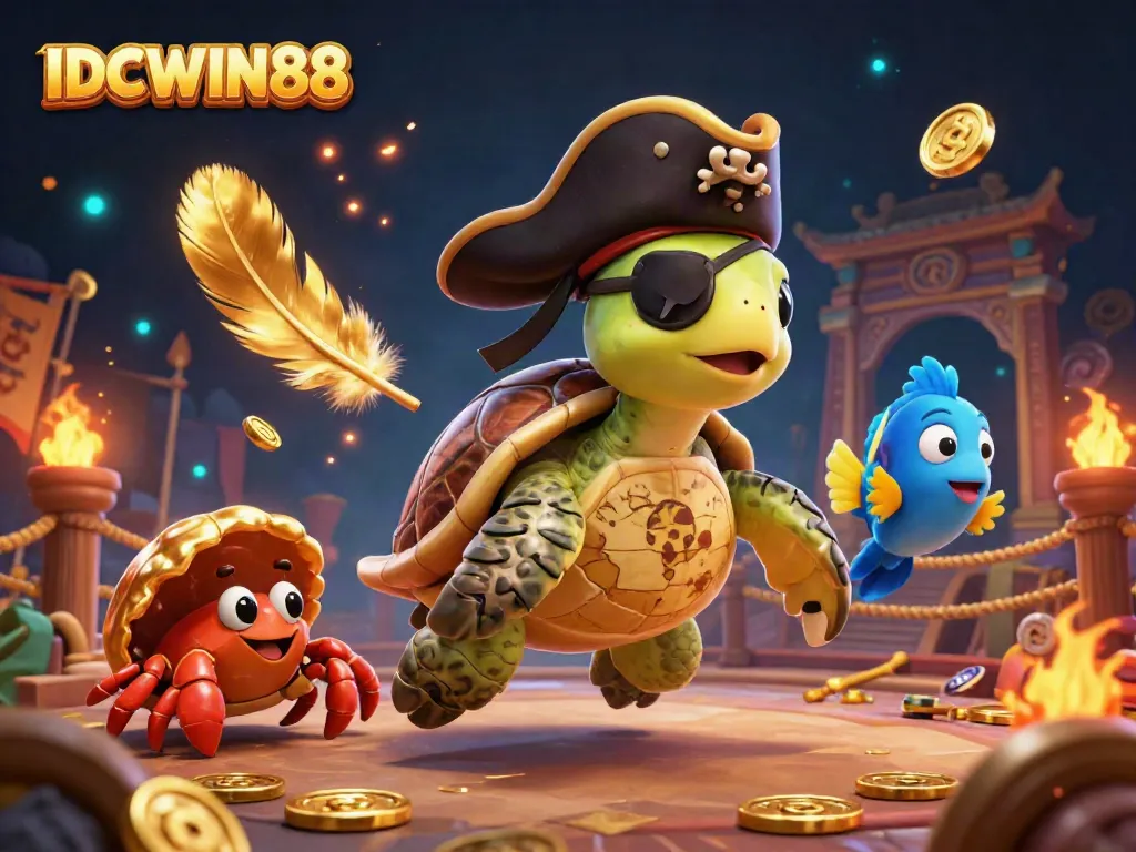 Engage in thrilling fun at IDCWIN88 with immersive 3D gaming characters, treasure, and a dynamic casino environment.