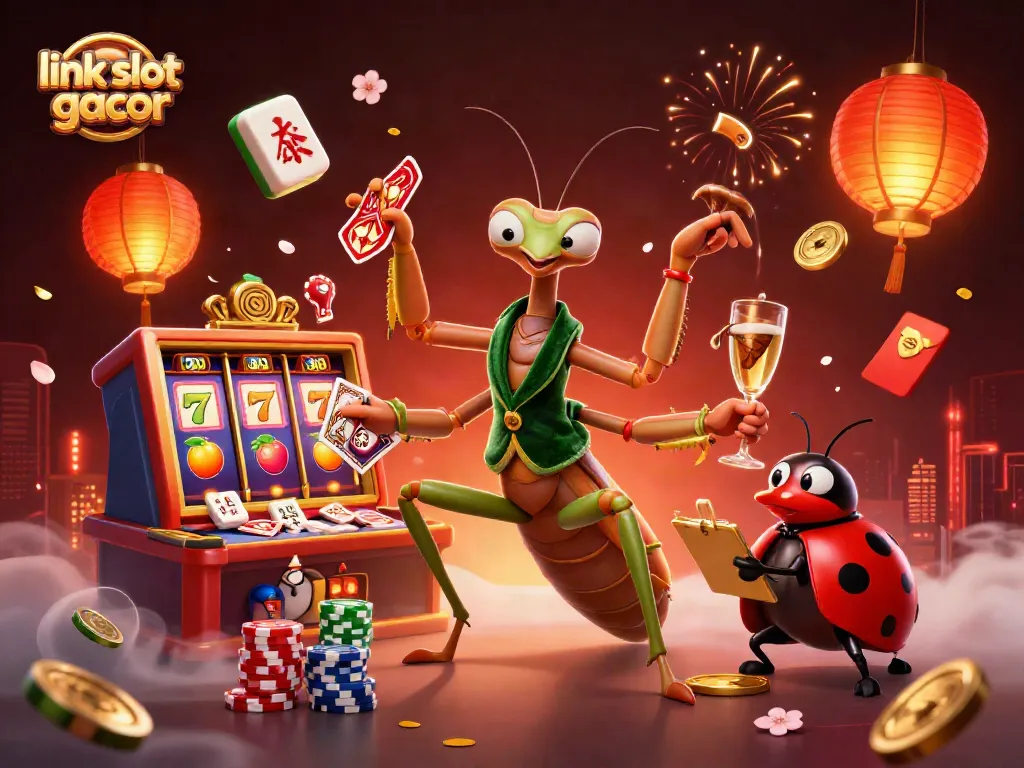 Experience thrilling wins with link slot gacor in this vibrant casino-themed illustration featuring colorful slot elements.