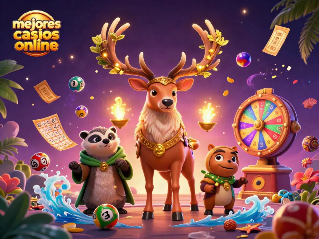 Ilustra mejores casinos online con un ciervo celta y un tejón en un entorno mágico de juego.