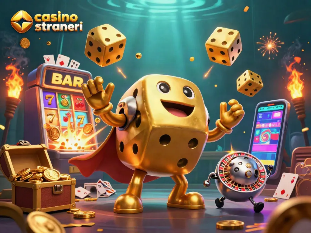 Giocando nei casinò online stranieri, esplodi in ricchezze con simboli di slot e dadi dorati volanti.
