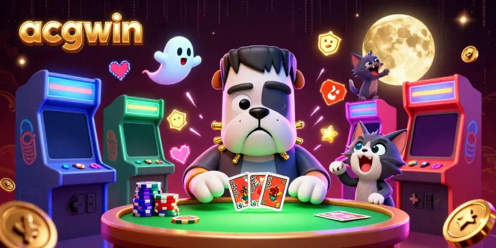 Experience high-stakes gaming at ACGWIN with thrilling card play and vibrant casino elements.