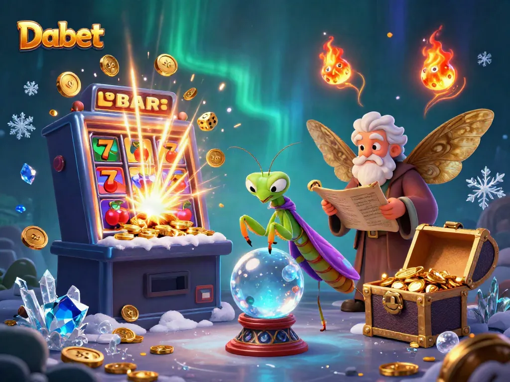 Dabet ignites excitement with vibrant casino action, featuring a fortune teller and treasures.