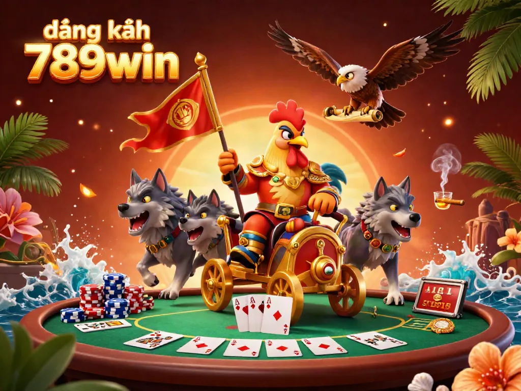 Experience the excitement of đăng ký 789win with a 3D rooster warlord, poker elements, and rich casino visuals.