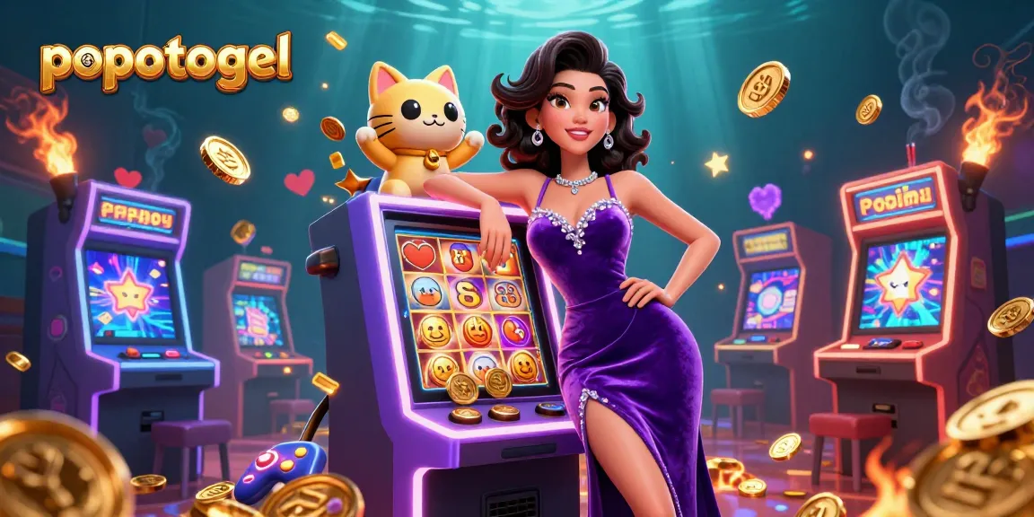 Experience the excitement of popotogel with vivid casino visuals and dynamic game elements in this illustration.