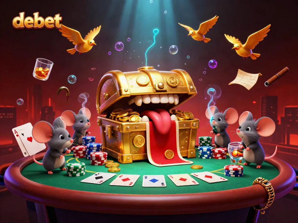 Experience thrilling moments with debet at a lively poker table filled with vibrant chips and characters.