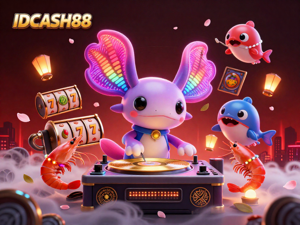 Engage with the exciting world of IDCASH88 as vibrant axolotl DJ and friends showcase thrilling slot machines.
