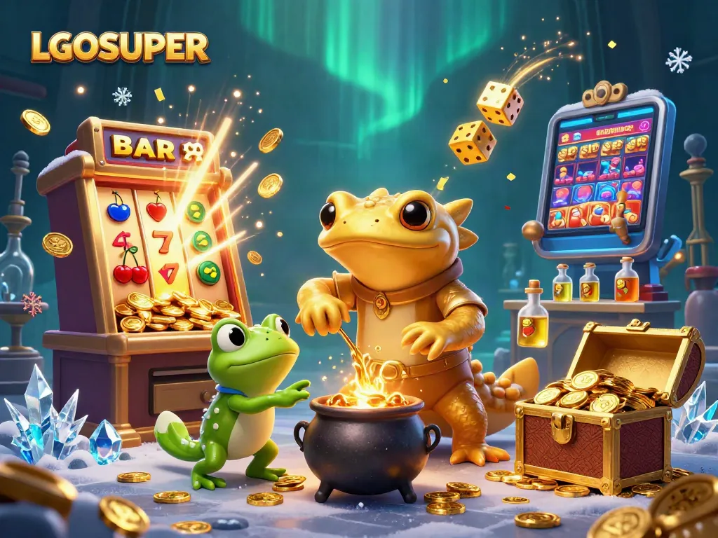 Engage in thrilling games with LGOSUPER's vibrant casino-themed illustration featuring enchanting elements.