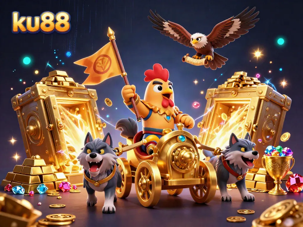 Experience thrilling gameplay with ku88's vibrant 3D casino world, featuring golden treasures and dynamic characters.