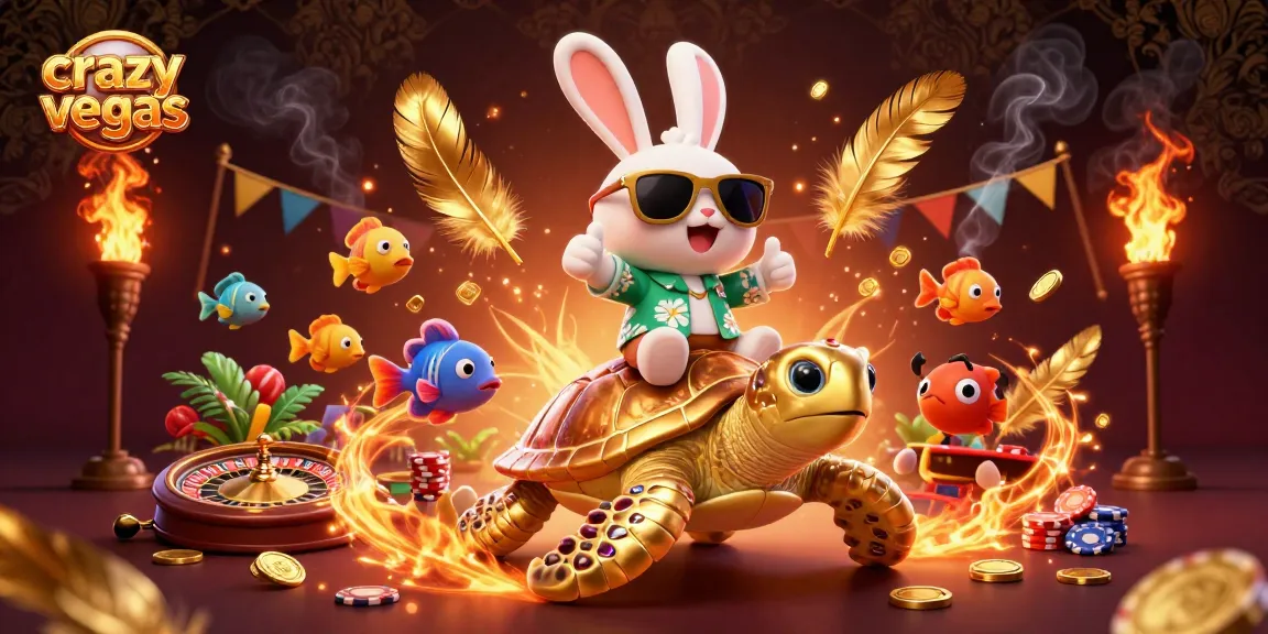 Experience the thrill of crazyvegas with a lucky rabbit and golden turtle in an exciting casino scene.