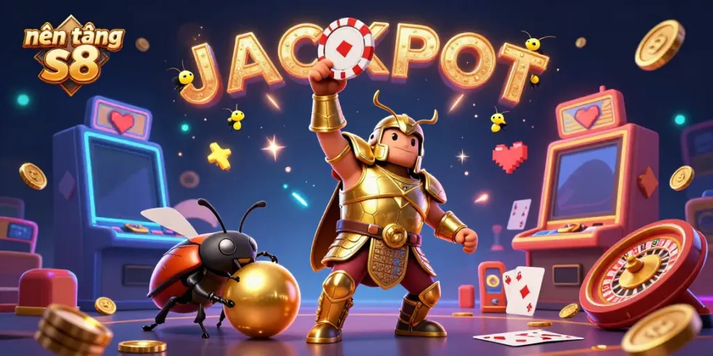 Celebrate your win on nền tảng s8 with vibrant casino-themed characters and colorful game elements.