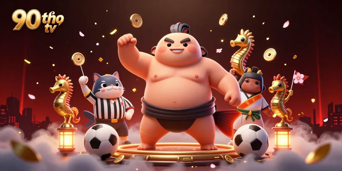 90 phút tv features a dynamic underwater scene of a sporty blowfish and cheering spectators, ideal for live sports betting.