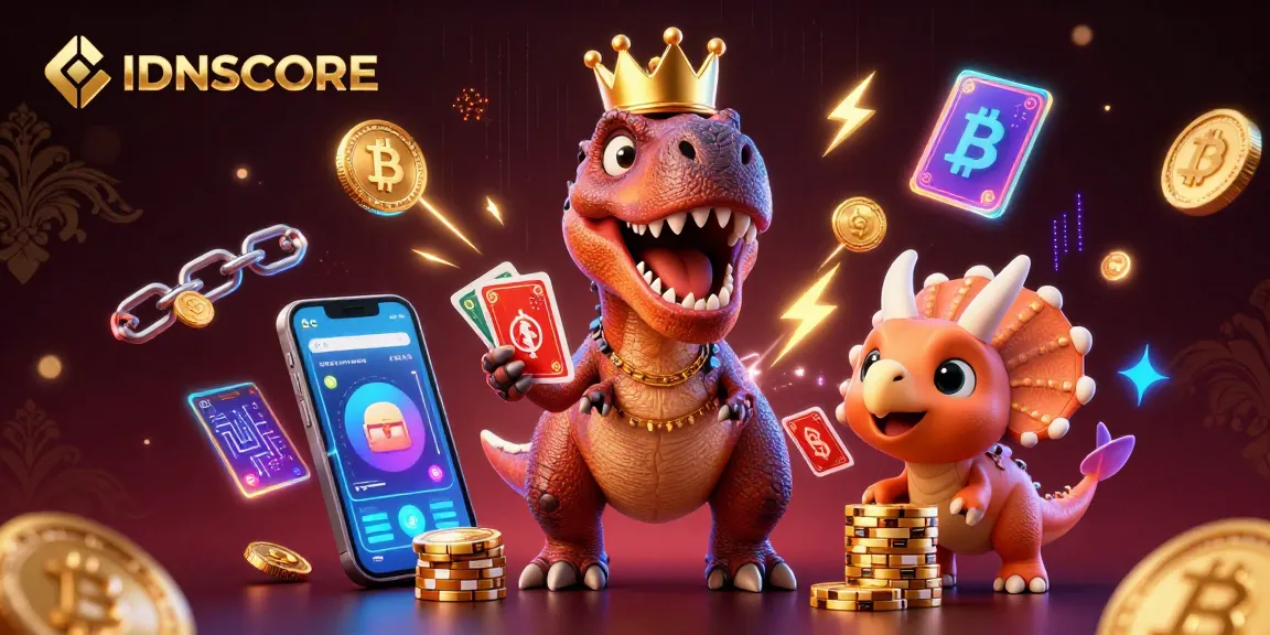 IDNSCORE offers thrilling gameplay with slot machines, colorful chips, and friendly dinosaur characters.