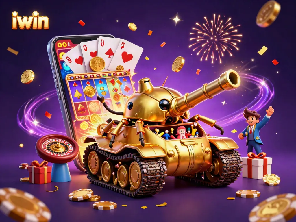 iwin engages players with a vibrant casino scene featuring a unique golden beetle tank.