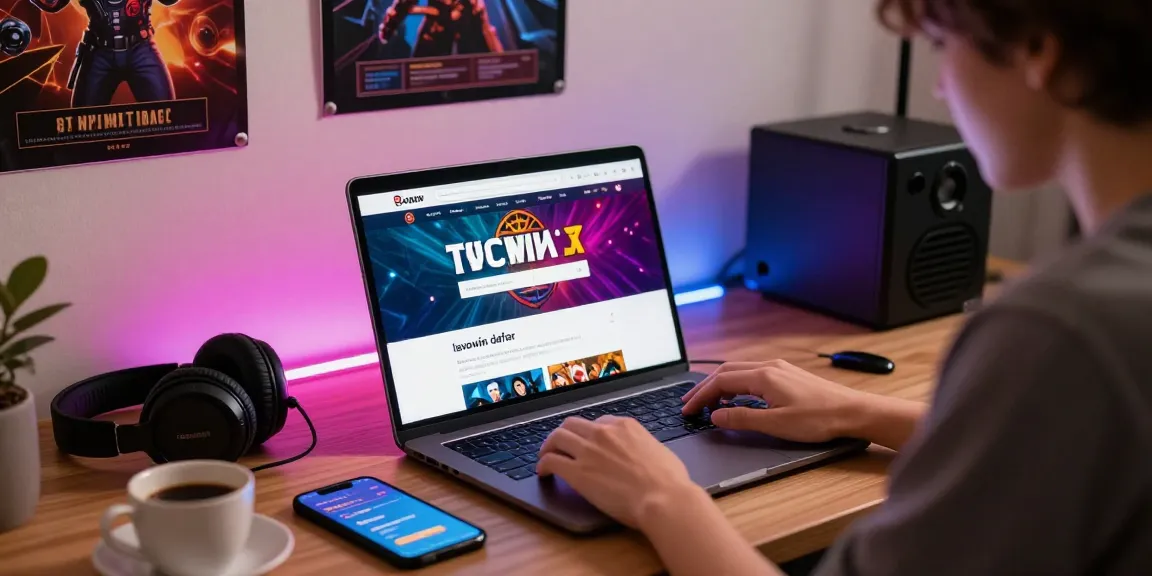 Creating a lavowin daftar account at a modern home office with gaming elements.