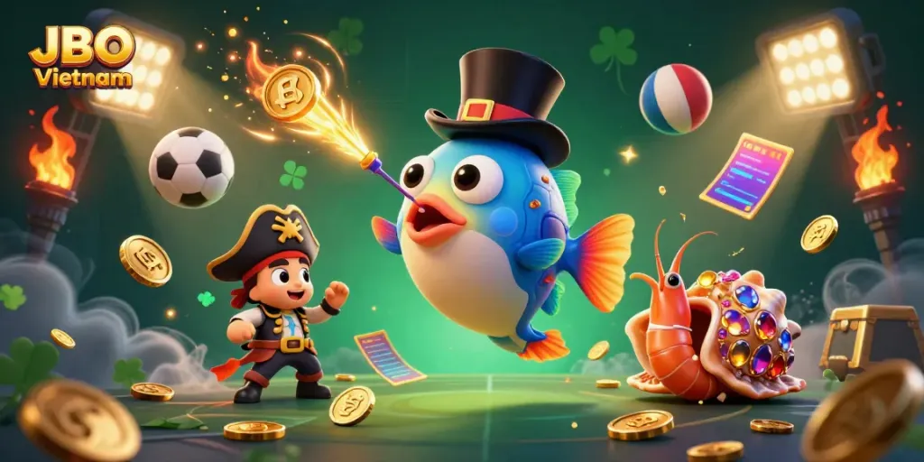 Engage in thrilling gameplay with JBO Vietnam's vibrant, action-packed 3D casino scene.