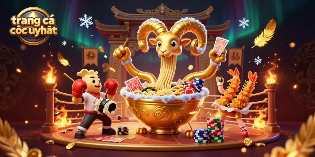 Trang cá cược uy tín với một bức tranh 3D của bát ramen khổng lồ tham gia vào trò chơi bài.