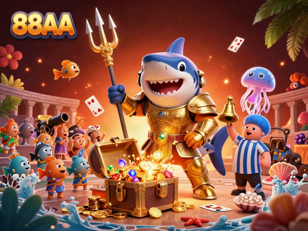 Experience the thrills of 88AA's underwater casino scene featuring vibrant characters and game elements.