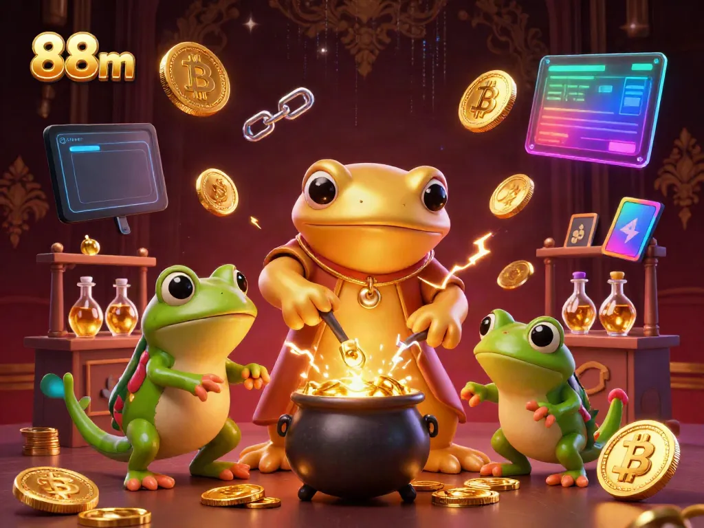 Transform your fortunes at 88m, featuring a golden salamander gambling wizard in a vibrant 3D scene.