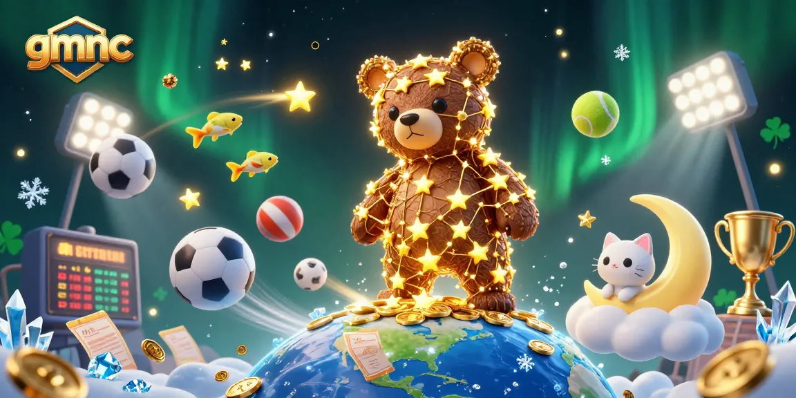 Experience the wonders of gmnc with a constellation bear, coins, and dynamic sports elements in a vibrant casino setting.
