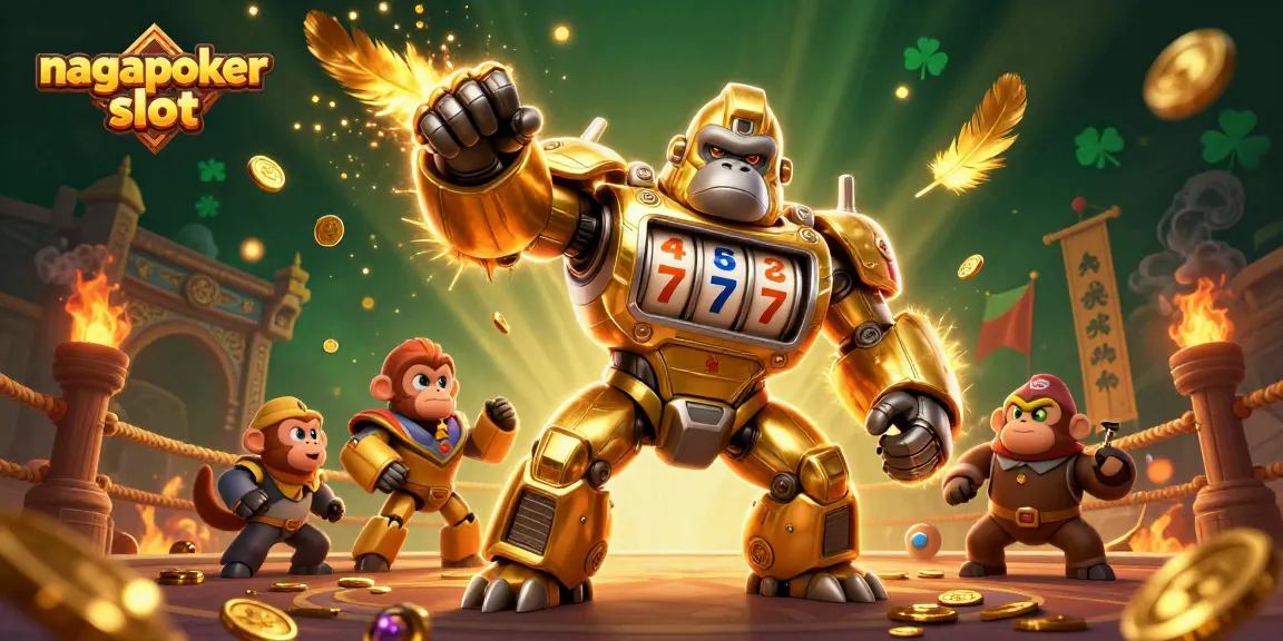 Experience thrilling action in the nagapoker slot with a dynamic 3D gorilla mech and colorful casino elements.