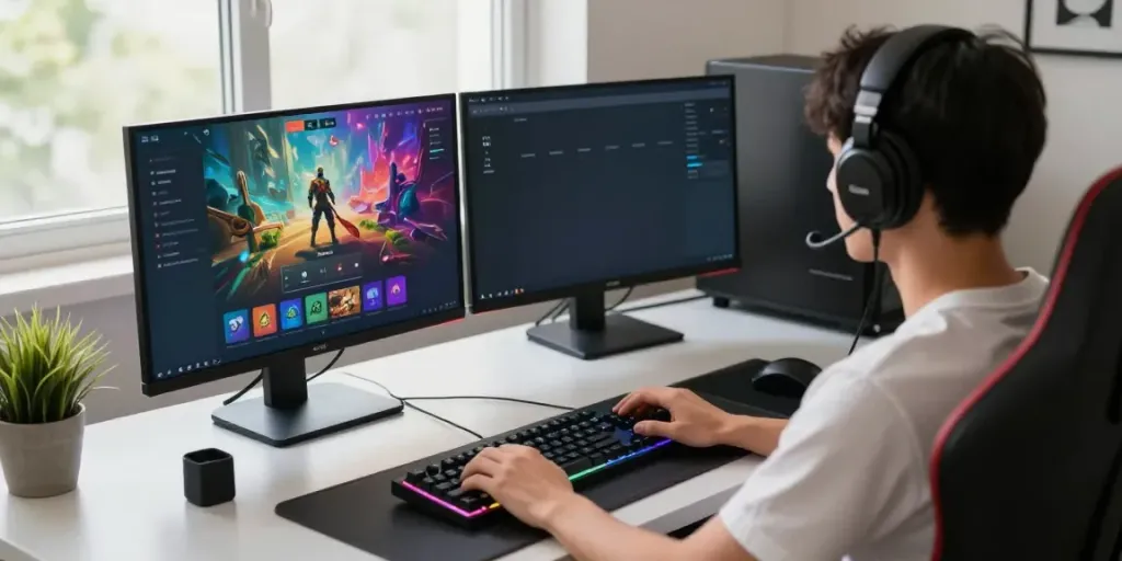 Pengguna terlibat dengan platform game di EMON777, nyaman dan modern.