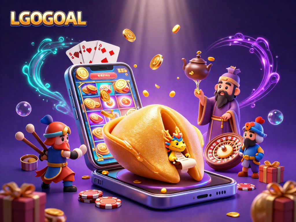 Experience exciting gaming moments with LGOGOAL as a golden fortune cookie scene reveals treasures.