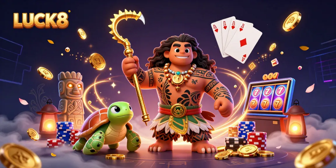 LUCK8 thrilling scene featuring playful characters and dynamic casino elements in an enchanting atmosphere.
