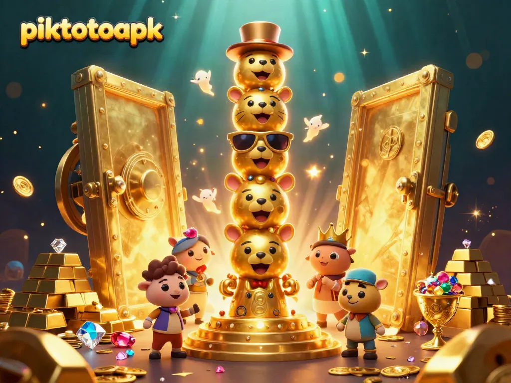 Engage with piktotoapk by exploring vibrant casino-themed visuals packed with gold and jewels.