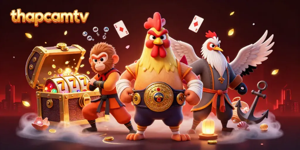 Watch thapcamtv’s dynamic slot scenes featuring a fierce rooster and vibrant casino elements.