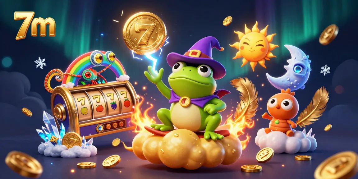 Spin the 7m slot machine with a whimsical storm of golden coins and unique characters.