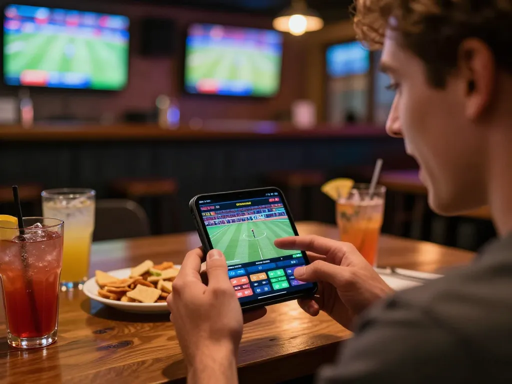 Excitedly placing bets on 789bet app during a thrilling sports event.