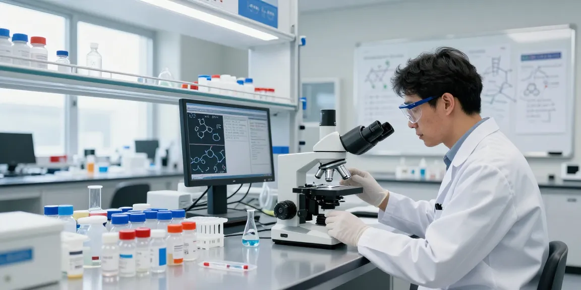 Scientist analyzing research-grade peptides Canada samples in a modern lab environment.
