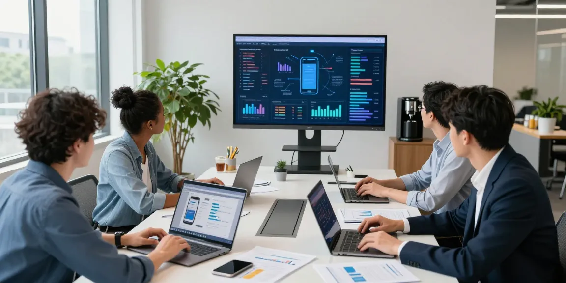 Business mobile deals UK discussion in a modern office with teamwork and collaboration.