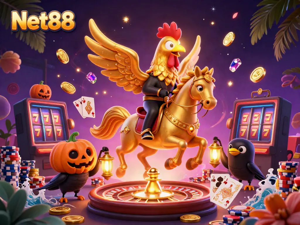 Experience the thrill of gaming at Net88 with vibrant characters in a dynamic casino atmosphere.