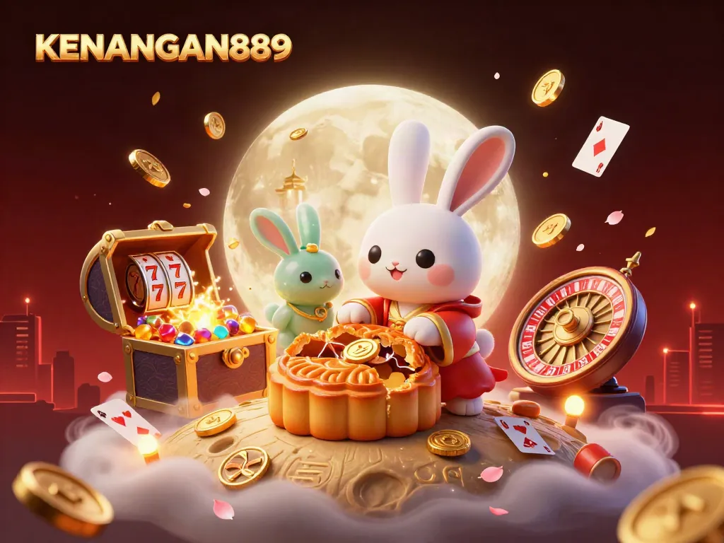 Experience thrilling games with KENANGAN889 in an illustrated casino scene filled with excitement.